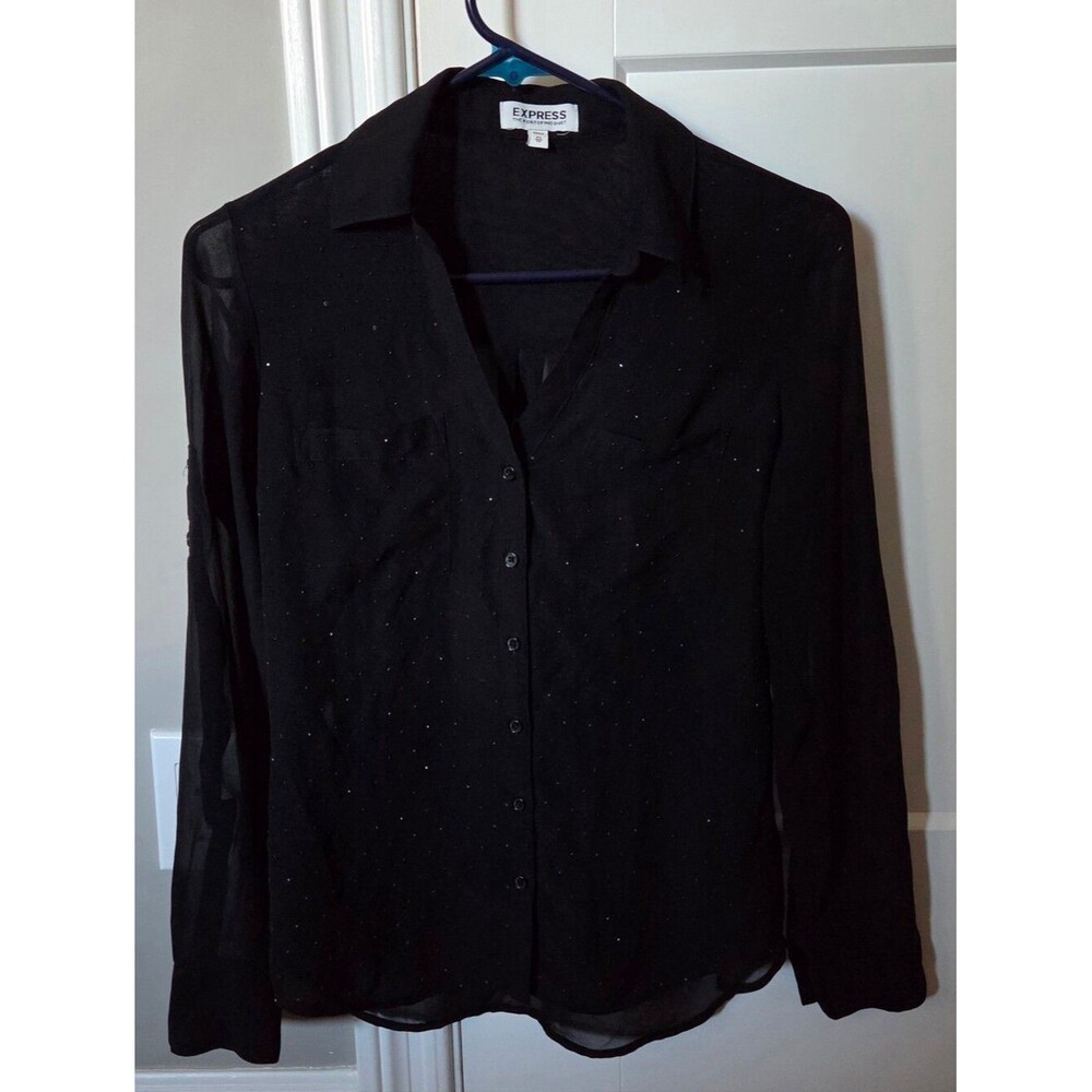 Express Black Rhinestoned Portofino Button Down Shirt